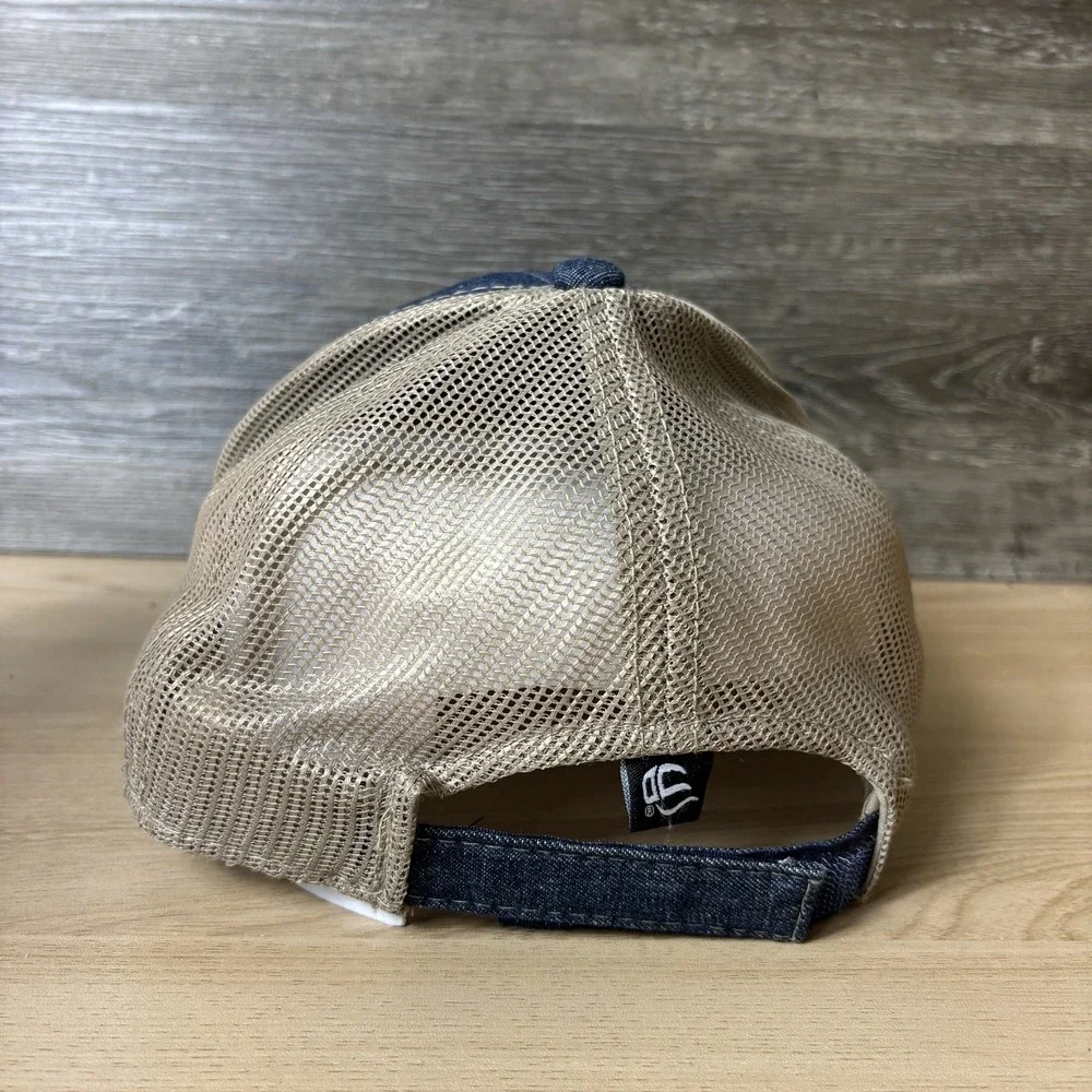 Bay St Louis Hat Cap Snap Back Blue Denim Tan Mesh Trucker Embroidered Mens
